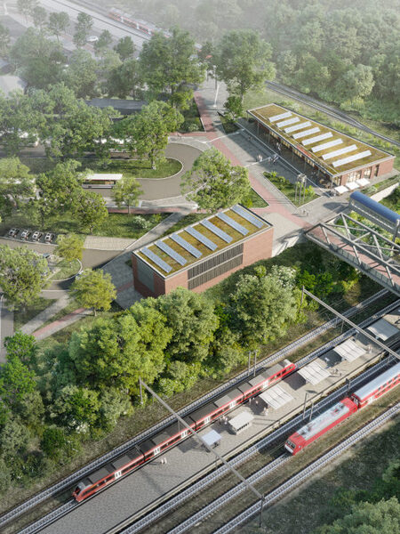 Bahnhof Dülmen, Ansicht aus der Luft (Grafik: HJPplaner)